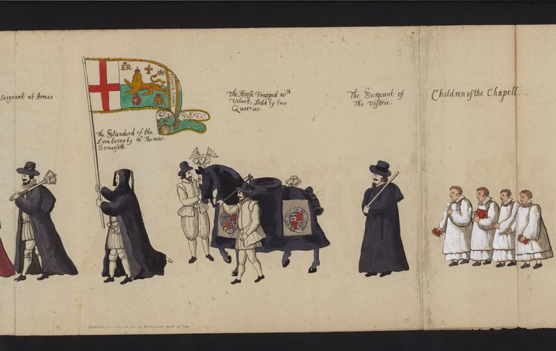 Procession funéraire de la reine Elizabeth I (colorée) - English School