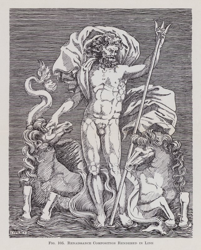 Composition Renaissance rendue en ligne (lithographie) - English School