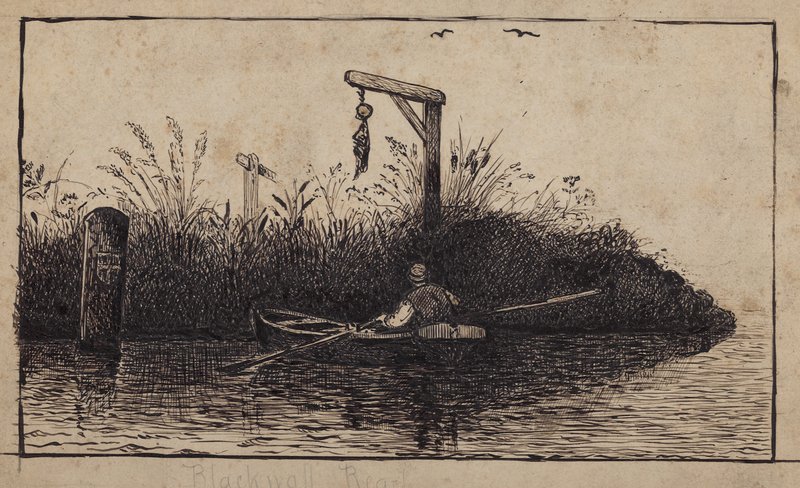 Bateau à rames passant devant une potence - English School