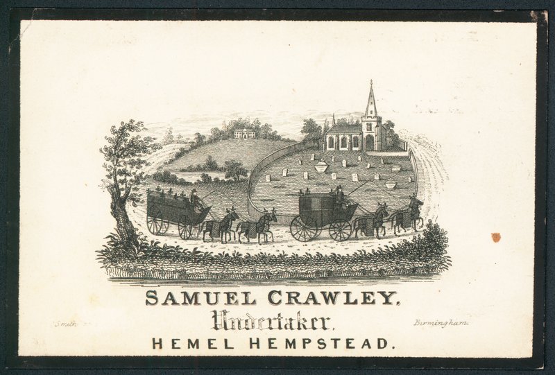 Samuel Crawley, entrepreneur de pompes funèbres, carte de visite - English School