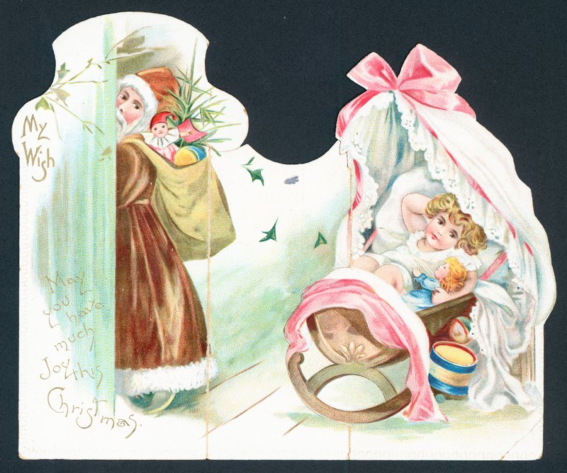 Père Noël visitant un nourrisson dans un berceau - English School
