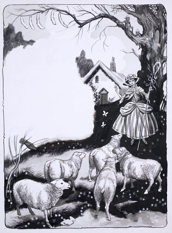 Bergère et moutons - English School