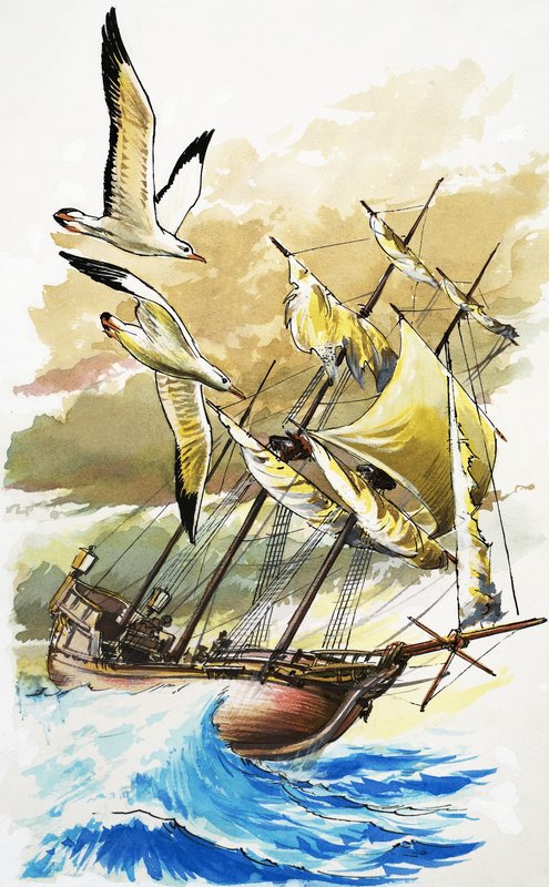 Navire sur une mer orageuse - English School