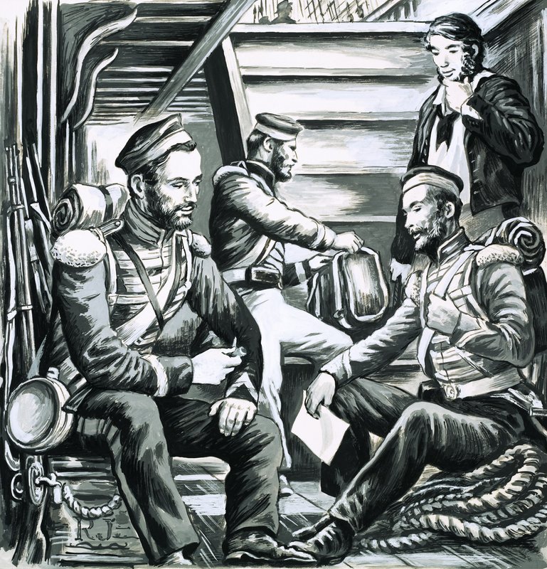Soldats parlant sous le pont - English School