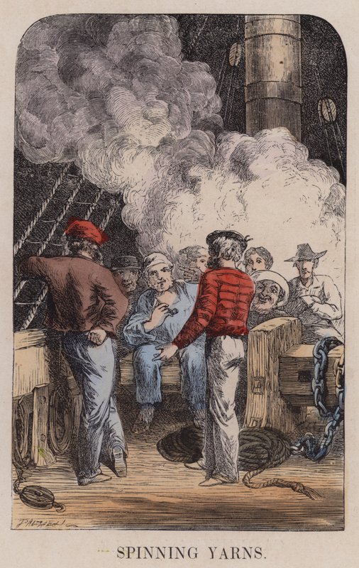 Filage de contes (gravure en couleur) - English School