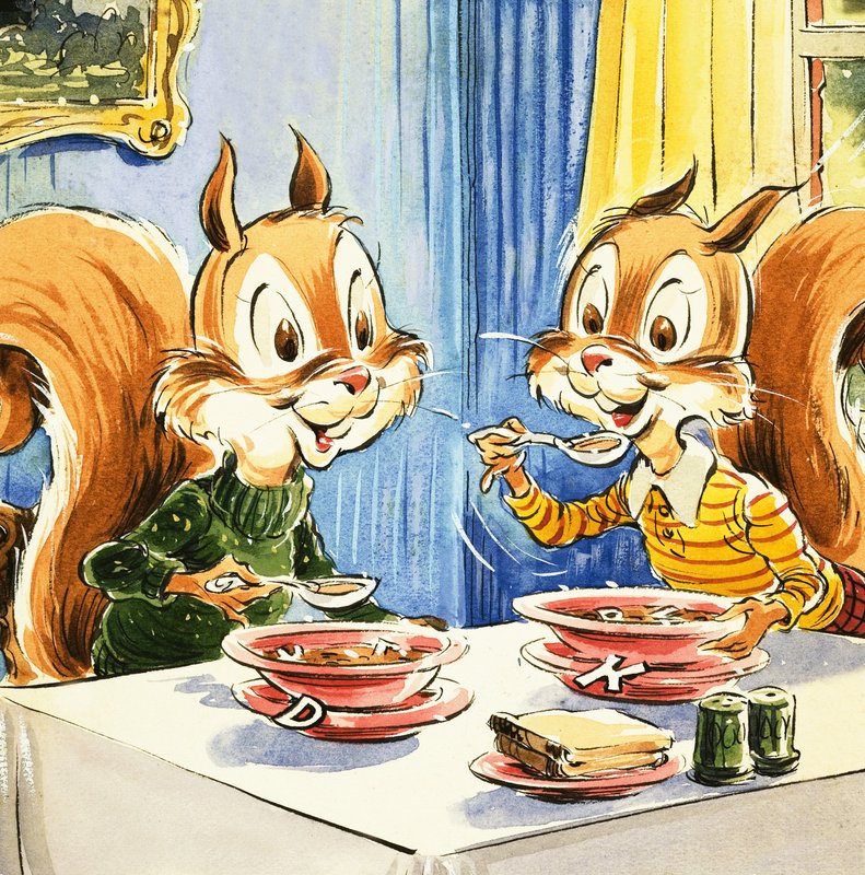 Écureuils partageant une soupe à l