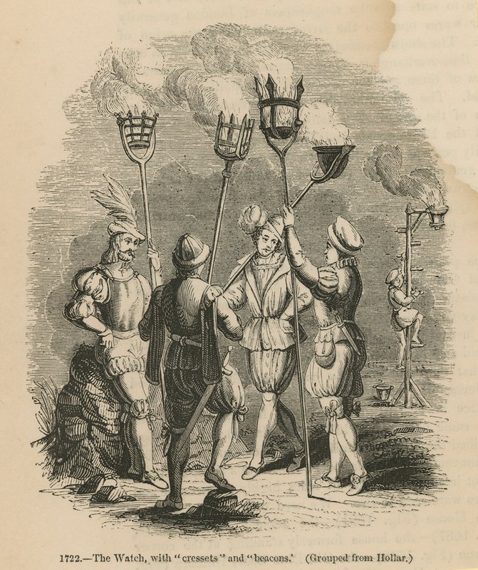 La garde avec des cressets et des balises - English School