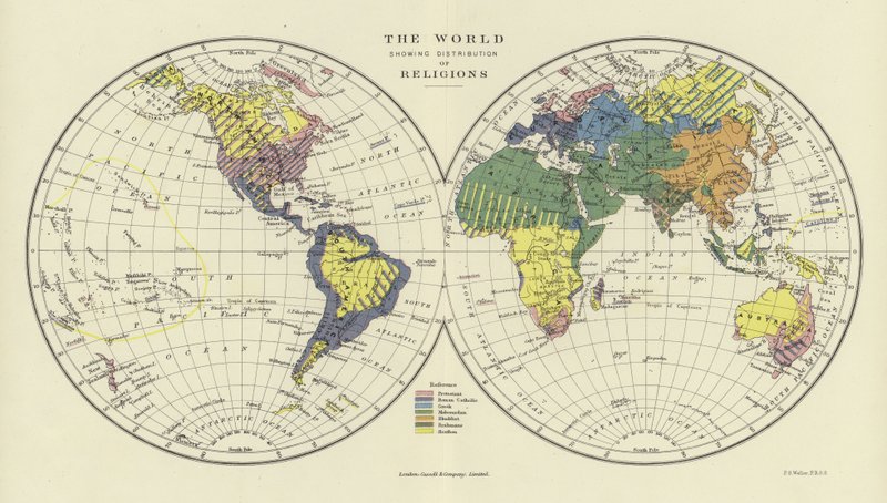 Le monde montrant la distribution des religions - English School