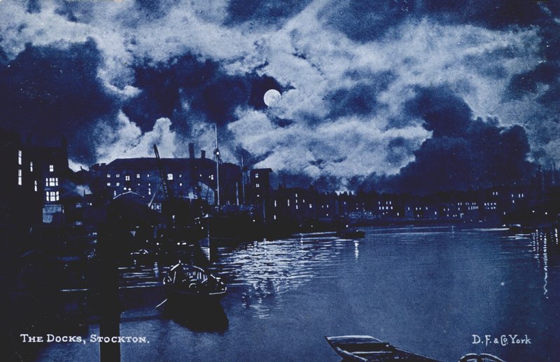 Les docks, Stockton-on-Tees (lithographie en couleur) - English School