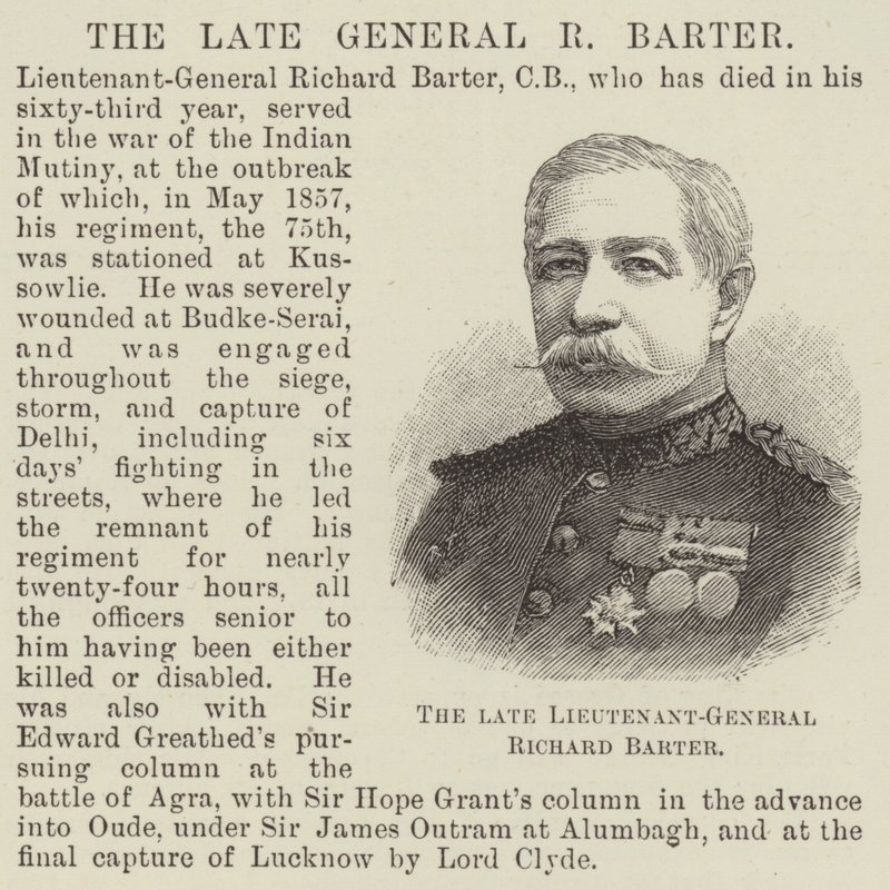 Feu le lieutenant-général Richard Barter (gravure) - English School