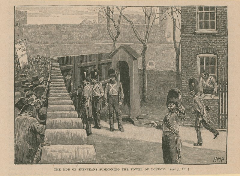 La foule des Spenceans convoquant la Tour - English School