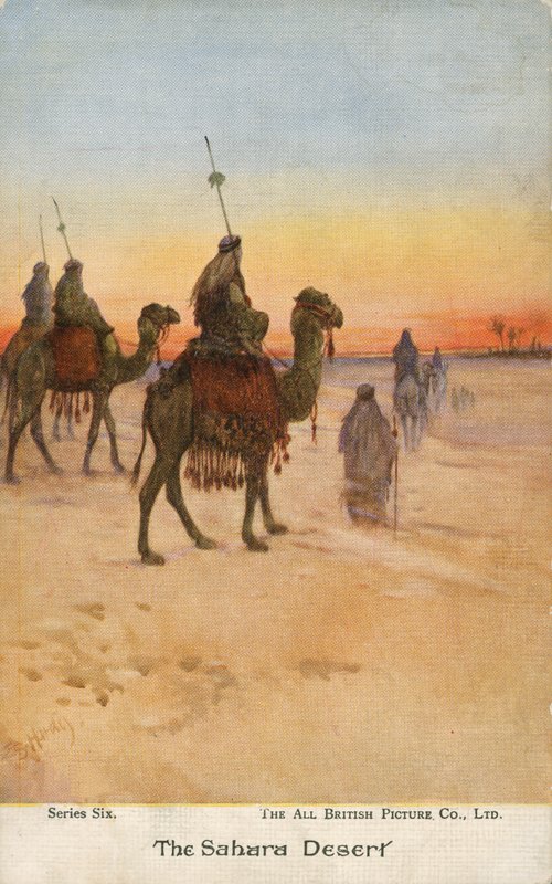 Voyageurs dans le désert du Sahara (lithographie en couleur) - English School