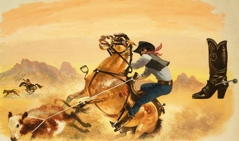 Cow-boy non identifié attrapant du bétail - English School