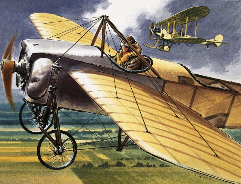 Avion ancien non identifié avec biplan en arrière-plan - English School