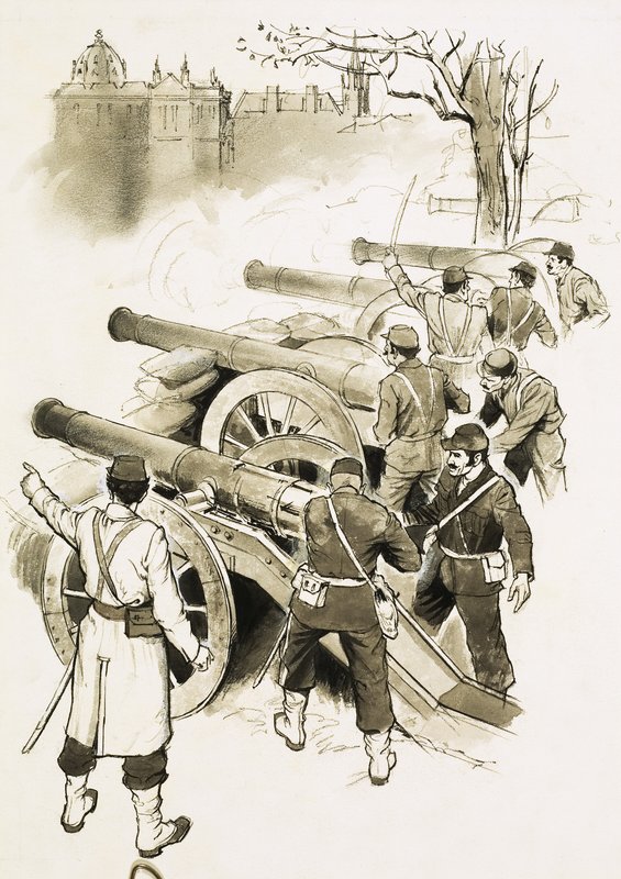 Soldats non identifiés avec des canons - English School