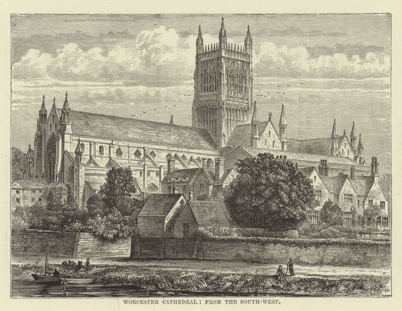 Cathédrale de Worcester, vue du sud-ouest - English School