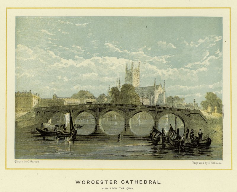Cathédrale de Worcester, vue depuis le quai - English School