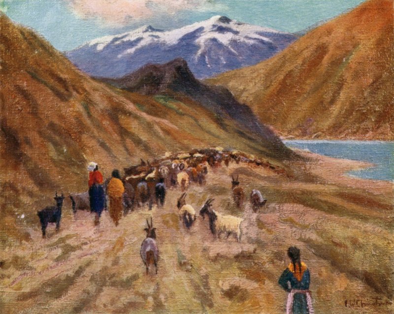 Filles indiennes ramenant leurs troupeaux de chèvres - Ernest William Christmas
