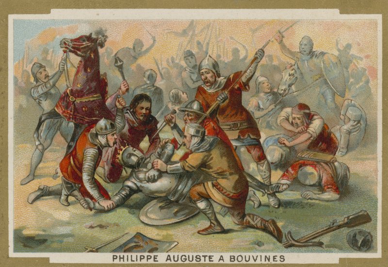 Philippe Auguste de France désarçonné à la bataille de Bouvines, 1214 - European School