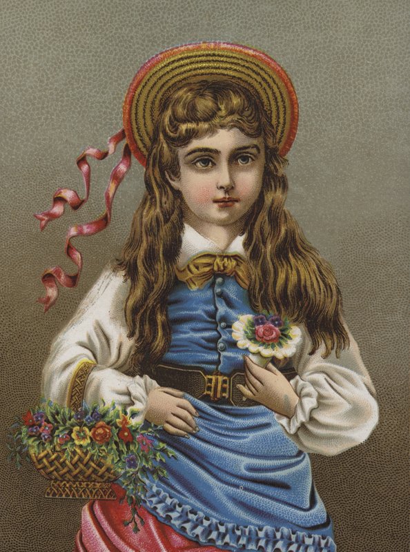Fille sérieuse, tenant un bouquet de fleurs - European School