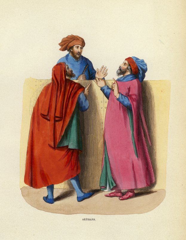 Artisans (gravure en couleur) - European School