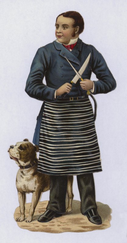 Boucher, aiguisant un couteau, avec un chien - European School