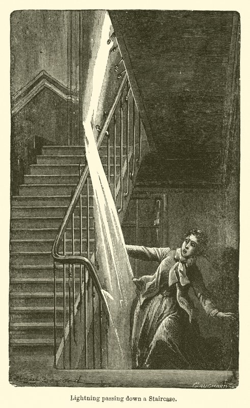 Foudre descendant un escalier (gravure) - European School