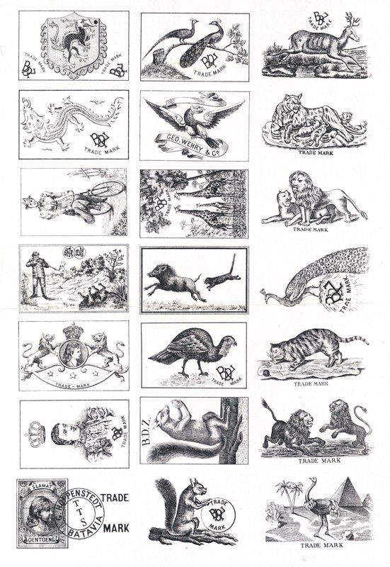 Page de marques, principalement impliquant des animaux (gravure) - European School