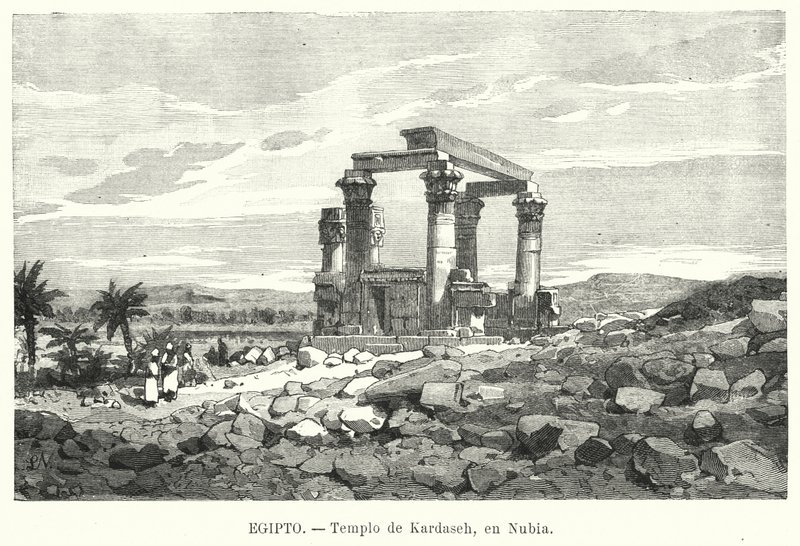 Kiosque romain de Qertassi, Nubie (lithographie) - European School