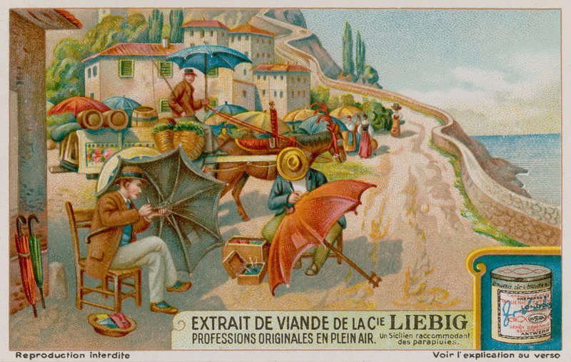 Artisans siciliens fabriquant des parapluies - European School