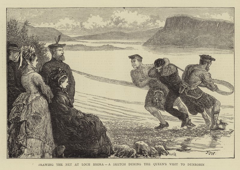 Tirant le filet à Loch Brora, croquis lors de la visite de la reine à Dunrobin - Francis S. Walker