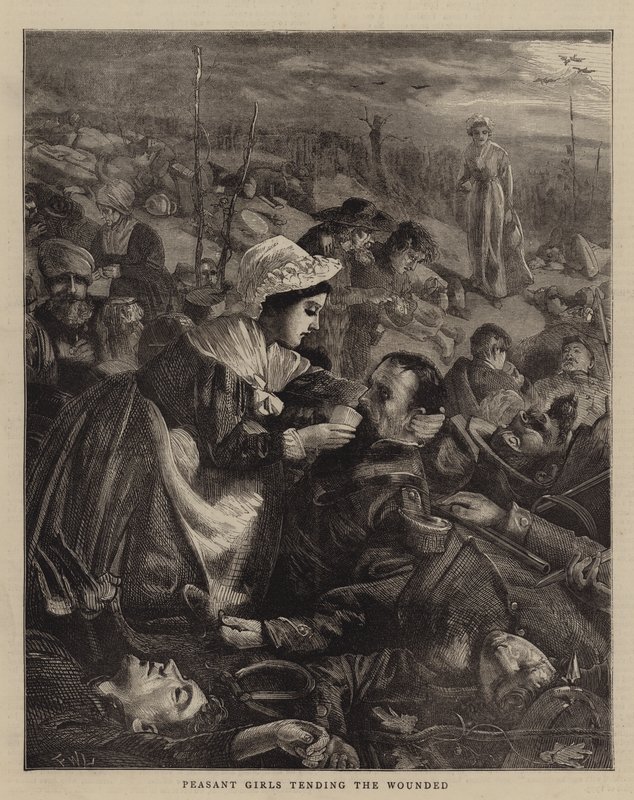 Filles paysannes soignant les blessés - Francis Wilfred Lawson