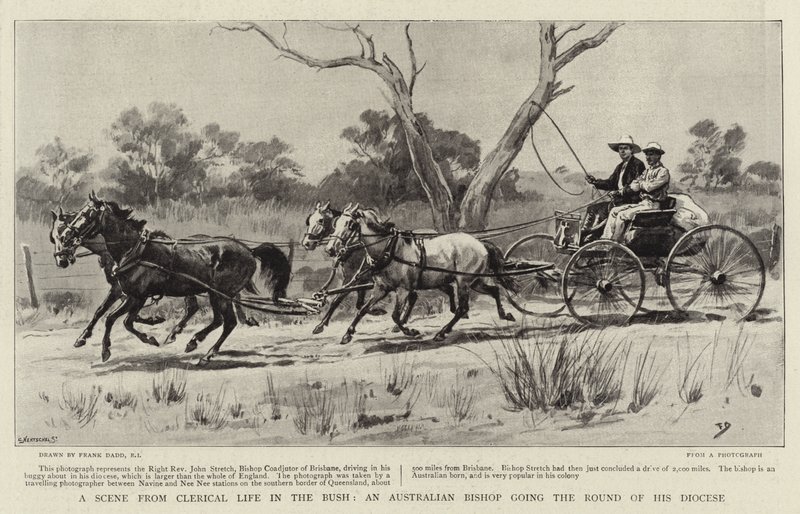 Une scène de la vie cléricale dans le bush, un évêque australien faisant le tour de son diocèse - Frank Dadd