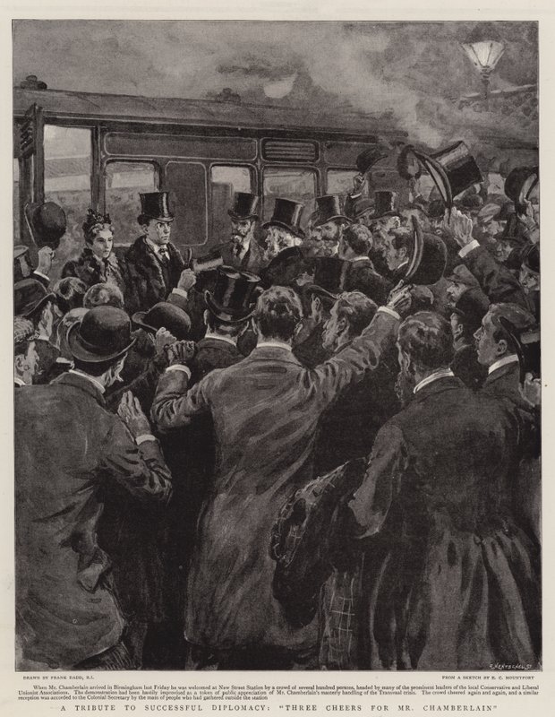 Un hommage à la diplomatie réussie, trois acclamations pour M. Chamberlain - Frank Dadd