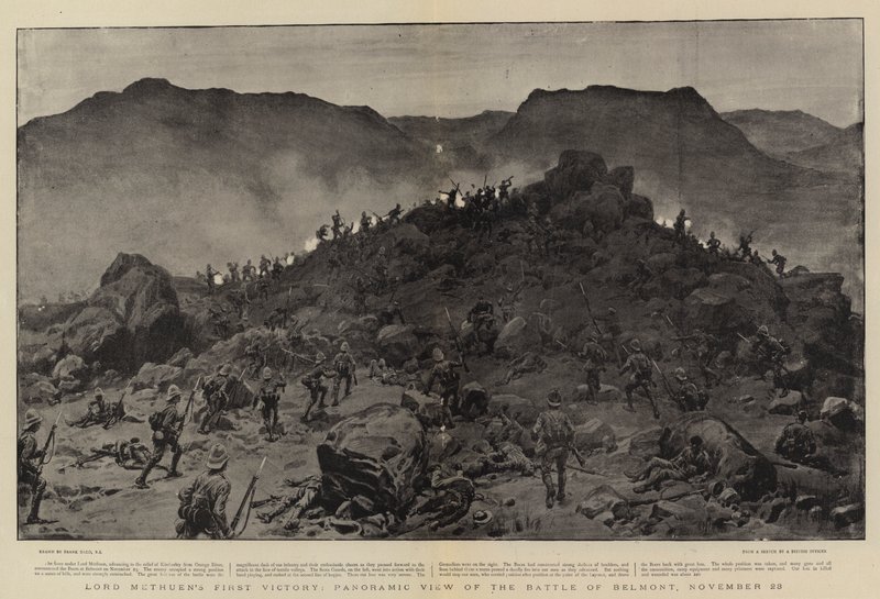 Première victoire de Lord Methuen, vue panoramique de la bataille de Belmont, 28 novembre - Frank Dadd