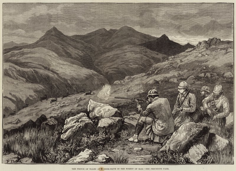 Le Prince de Galles à la chasse au cerf dans la forêt de Mar - Frank Dadd