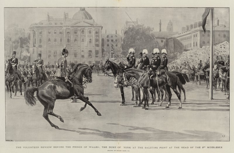 La revue des volontaires devant le prince de Galles, le duc d