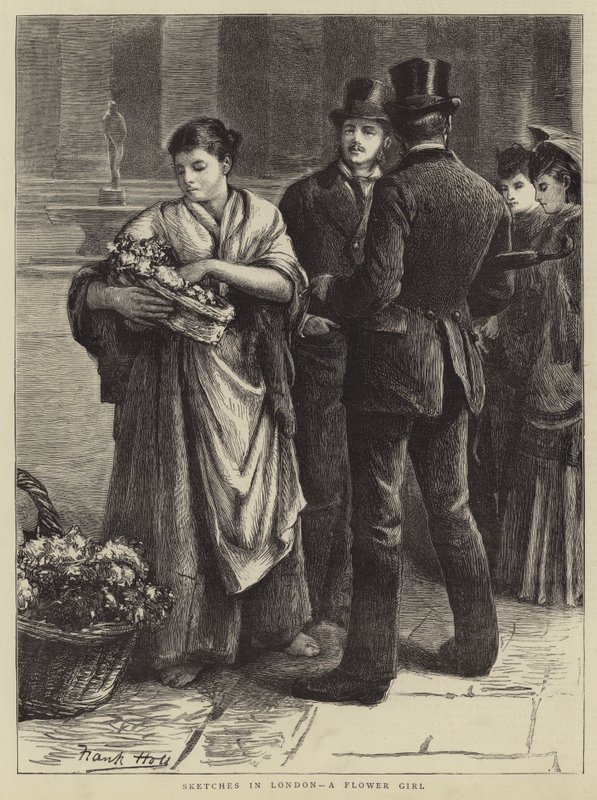 Croquis à Londres, une marchande de fleurs - Frank Holl