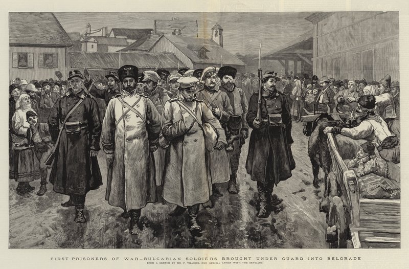 Premiers prisonniers de guerre, soldats bulgares amenés sous garde à Belgrade - Frederic Villiers