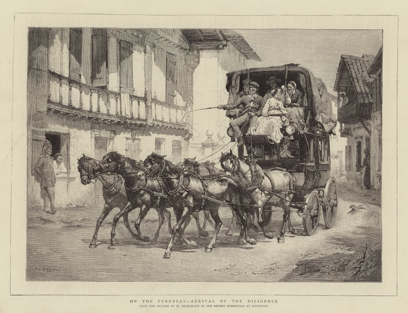 Dans les Pyrénées, arrivée de la diligence - Frederick Arthur Bridgman