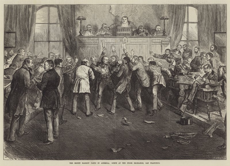 La panique du marché monétaire en Amérique, scène à la Bourse de San Francisco - Frederick Barnard