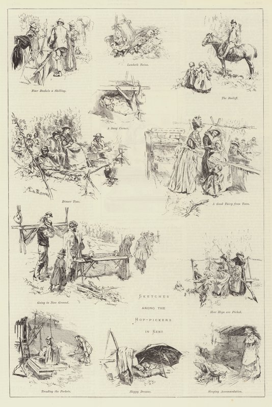 Croquis parmi les cueilleurs de houblon dans le Kent - Frederick Henry Townsend
