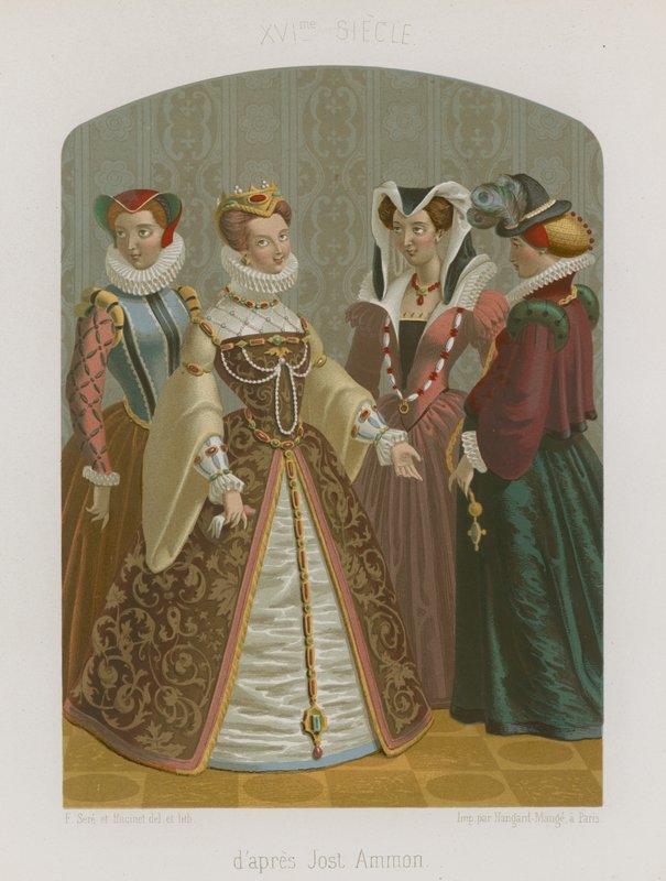 Un groupe de femmes bien habillées - French School