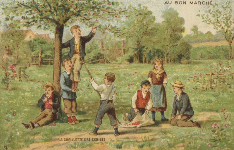 Enfants cueillant des cerises - French School