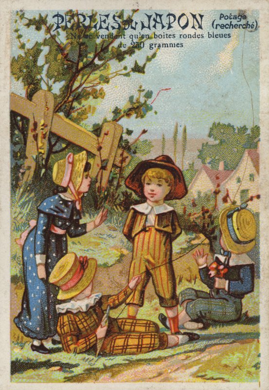 Enfants faisant voler un cerf-volant à la campagne - French School