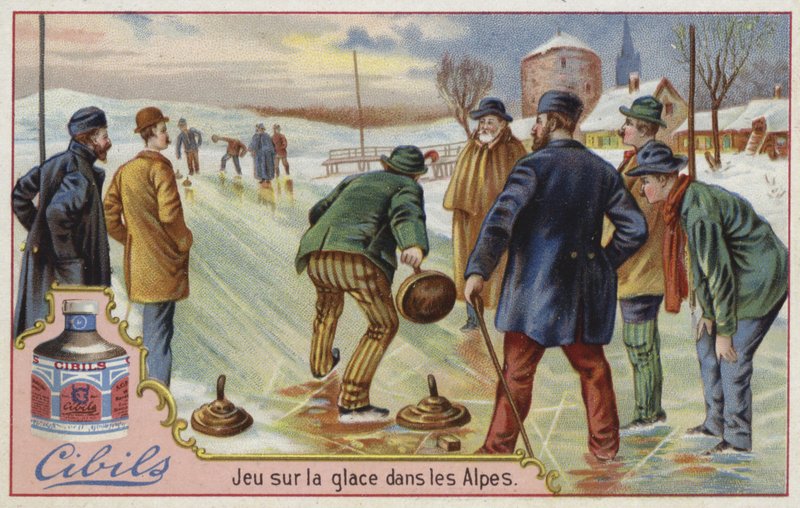 Carte Cibils représentant le curling - French School