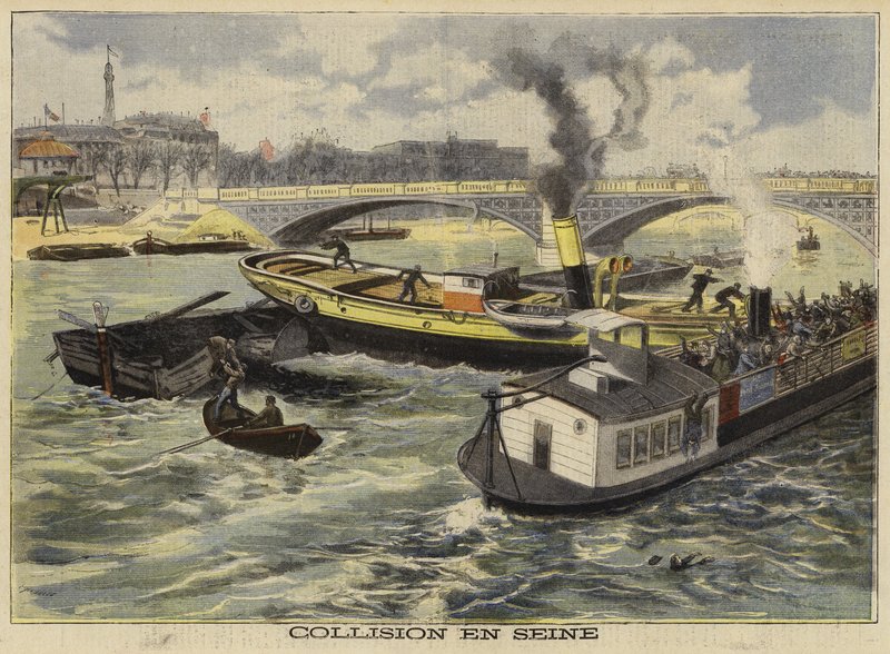 Collision sur la Seine, Paris, 1897 - French School