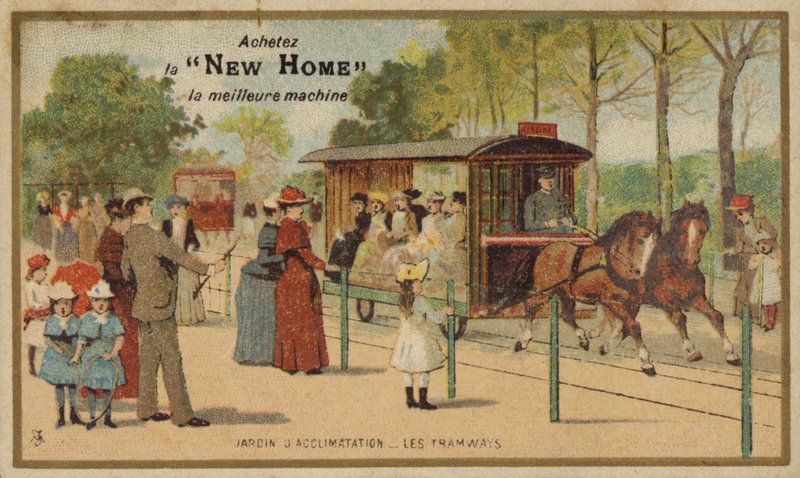 Chevaux tirant un tramway en France - French School