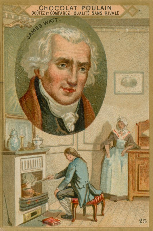 James Watt, carte de commerce Chocolat Poulain - French School