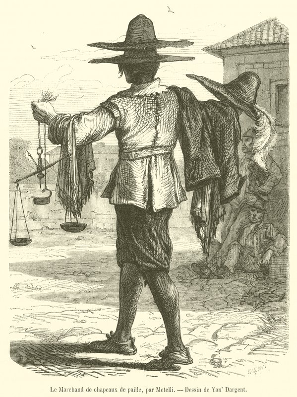 Le Marchand de chapeaux de paille - French School